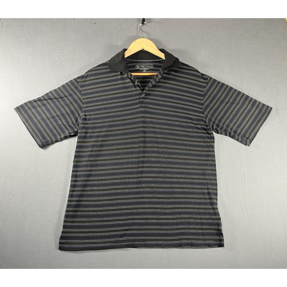 Pebble Beach Performance Men's M Polo Shirt Short Sleeve Striped Golf Casual